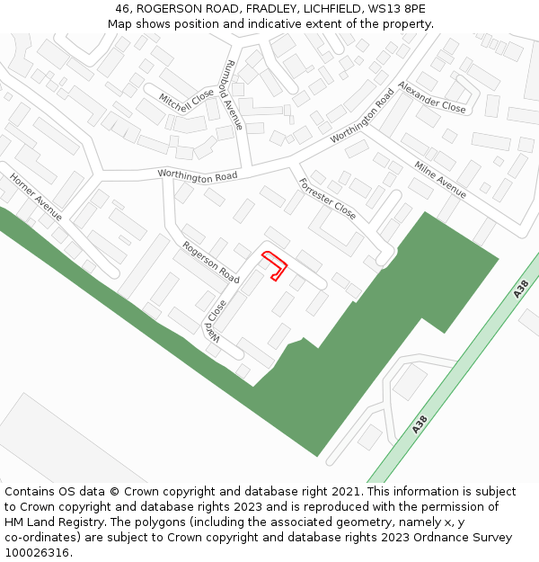 46, ROGERSON ROAD, FRADLEY, LICHFIELD, WS13 8PE: Location map and indicative extent of plot