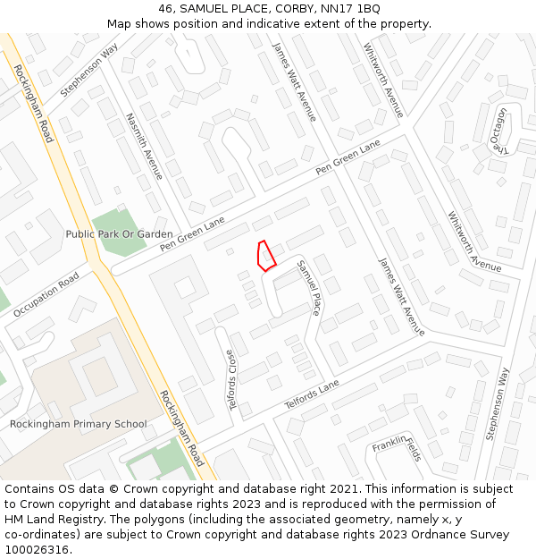 46, SAMUEL PLACE, CORBY, NN17 1BQ: Location map and indicative extent of plot