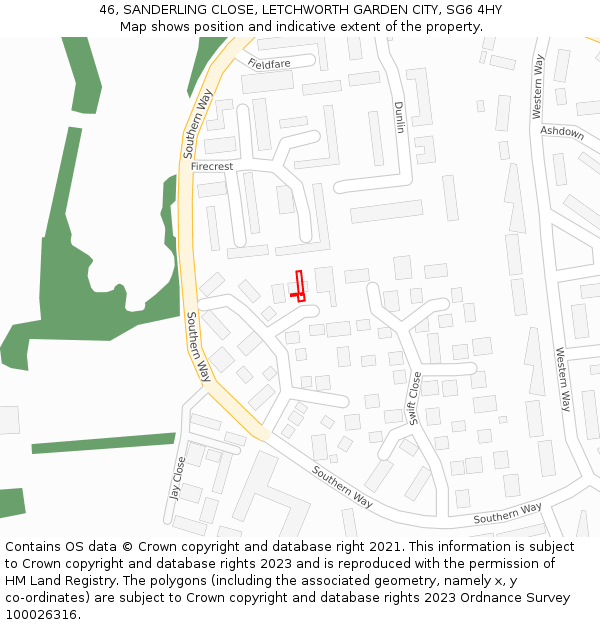 46, SANDERLING CLOSE, LETCHWORTH GARDEN CITY, SG6 4HY: Location map and indicative extent of plot
