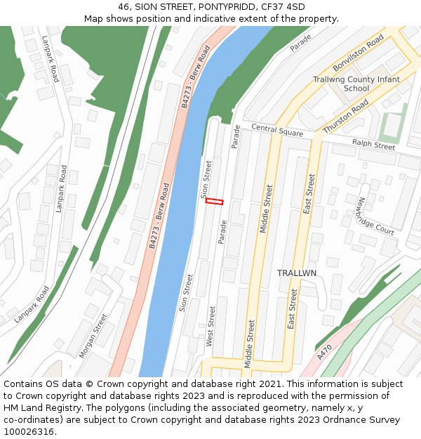 46, SION STREET, PONTYPRIDD, CF37 4SD: Location map and indicative extent of plot