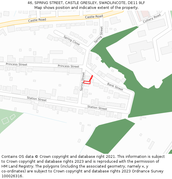 46, SPRING STREET, CASTLE GRESLEY, SWADLINCOTE, DE11 9LF: Location map and indicative extent of plot