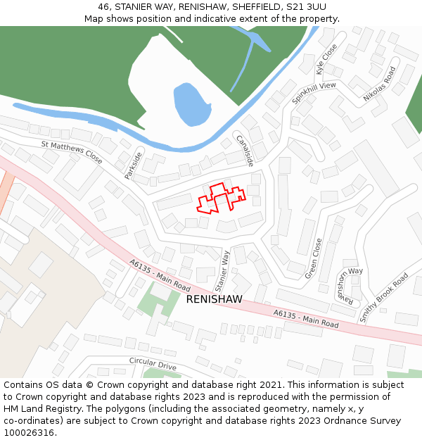 46, STANIER WAY, RENISHAW, SHEFFIELD, S21 3UU: Location map and indicative extent of plot