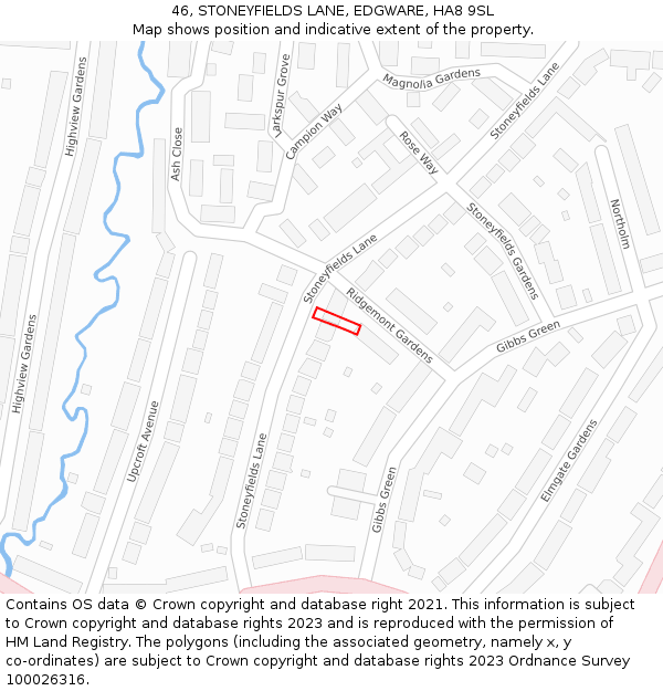 46, STONEYFIELDS LANE, EDGWARE, HA8 9SL: Location map and indicative extent of plot