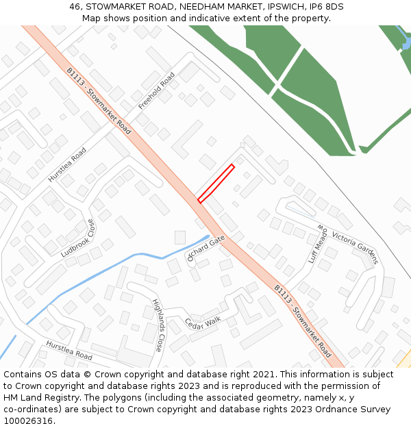 46, STOWMARKET ROAD, NEEDHAM MARKET, IPSWICH, IP6 8DS: Location map and indicative extent of plot