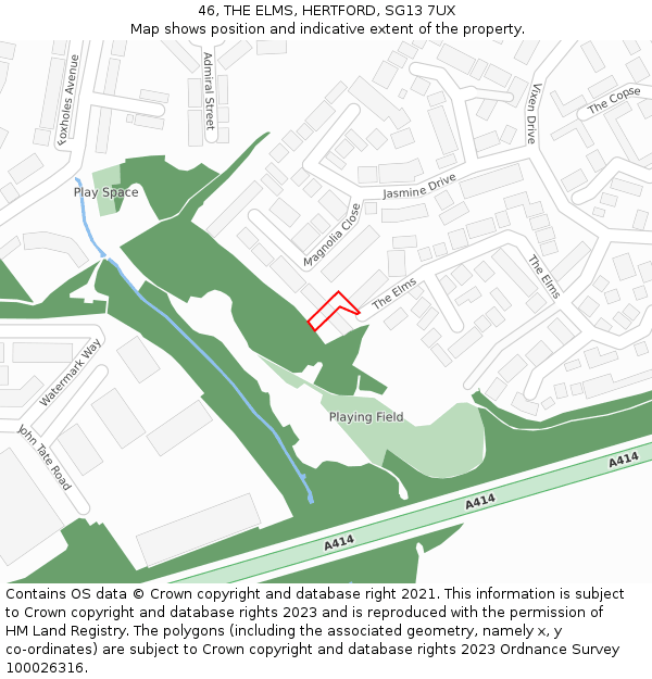 46, THE ELMS, HERTFORD, SG13 7UX: Location map and indicative extent of plot