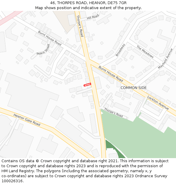 46, THORPES ROAD, HEANOR, DE75 7GR: Location map and indicative extent of plot