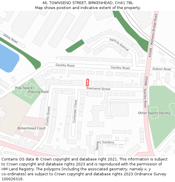 46, TOWNSEND STREET, BIRKENHEAD, CH41 7BL: Location map and indicative extent of plot