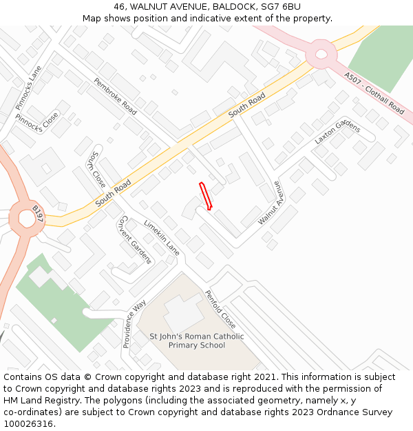 46, WALNUT AVENUE, BALDOCK, SG7 6BU: Location map and indicative extent of plot