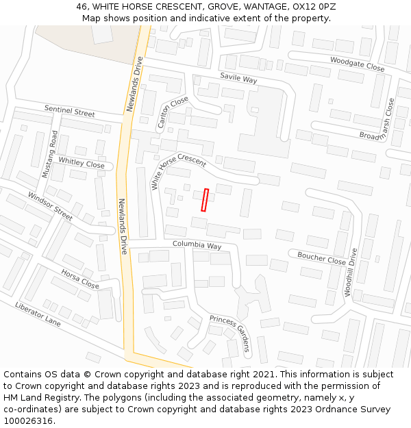 46, WHITE HORSE CRESCENT, GROVE, WANTAGE, OX12 0PZ: Location map and indicative extent of plot