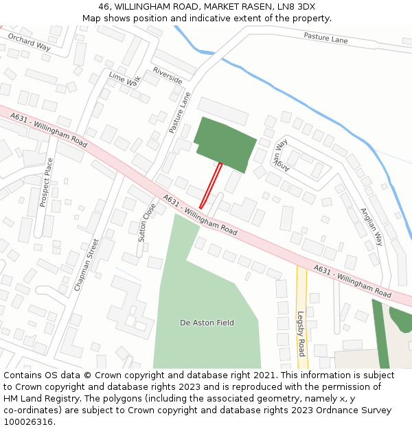 46, WILLINGHAM ROAD, MARKET RASEN, LN8 3DX: Location map and indicative extent of plot