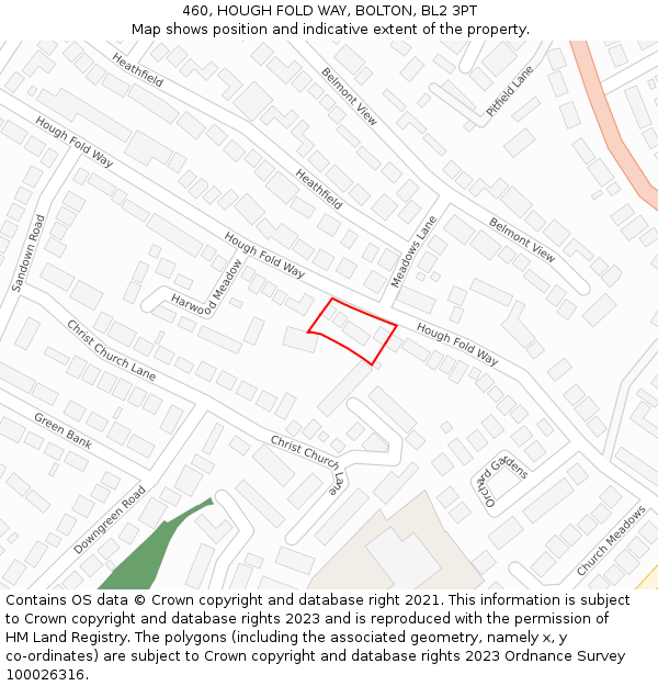 460, HOUGH FOLD WAY, BOLTON, BL2 3PT: Location map and indicative extent of plot