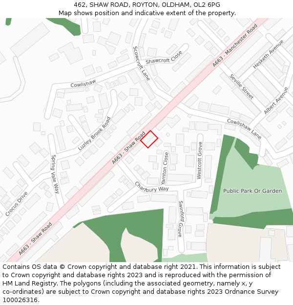 462, SHAW ROAD, ROYTON, OLDHAM, OL2 6PG: Location map and indicative extent of plot