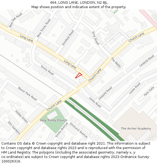 464, LONG LANE, LONDON, N2 8JL: Location map and indicative extent of plot