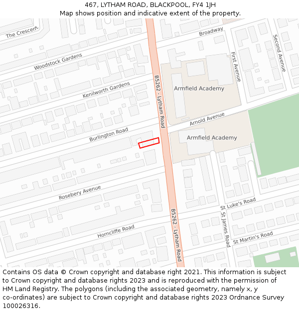 467, LYTHAM ROAD, BLACKPOOL, FY4 1JH: Location map and indicative extent of plot