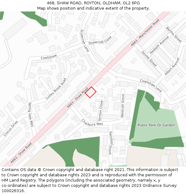 468, SHAW ROAD, ROYTON, OLDHAM, OL2 6PG: Location map and indicative extent of plot