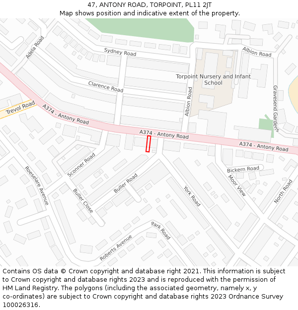 47, ANTONY ROAD, TORPOINT, PL11 2JT: Location map and indicative extent of plot