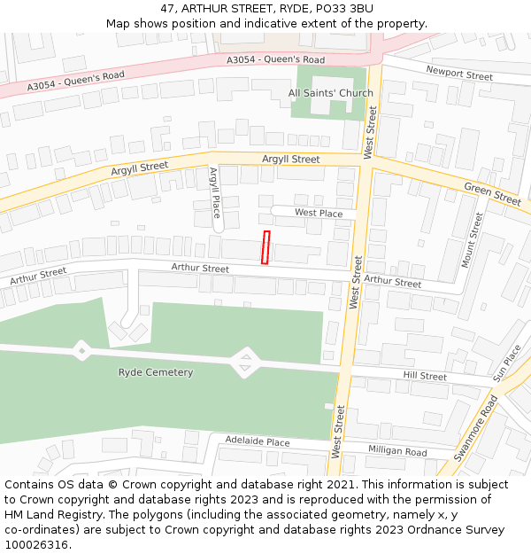 47, ARTHUR STREET, RYDE, PO33 3BU: Location map and indicative extent of plot