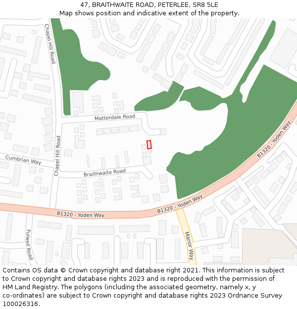47, BRAITHWAITE ROAD, PETERLEE, SR8 5LE: Location map and indicative extent of plot