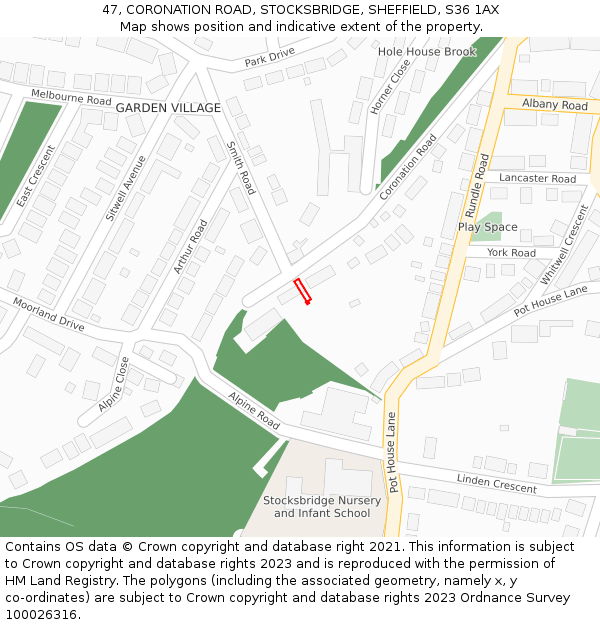 47, CORONATION ROAD, STOCKSBRIDGE, SHEFFIELD, S36 1AX: Location map and indicative extent of plot