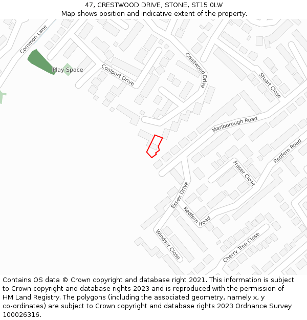 47, CRESTWOOD DRIVE, STONE, ST15 0LW: Location map and indicative extent of plot