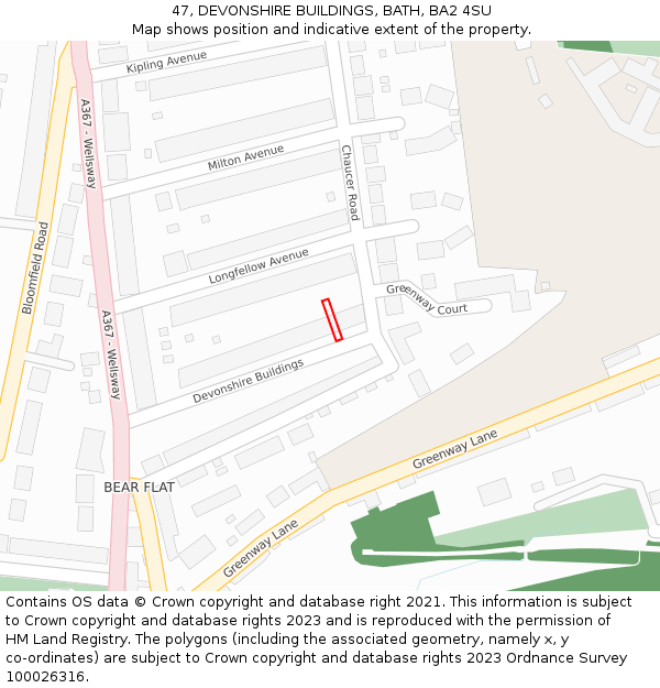 47, DEVONSHIRE BUILDINGS, BATH, BA2 4SU: Location map and indicative extent of plot