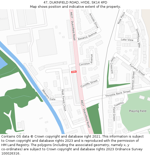 47, DUKINFIELD ROAD, HYDE, SK14 4PD: Location map and indicative extent of plot