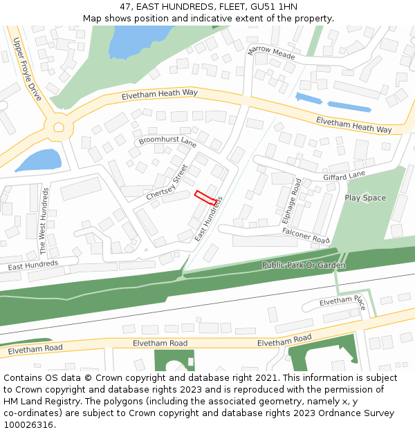 47, EAST HUNDREDS, FLEET, GU51 1HN: Location map and indicative extent of plot