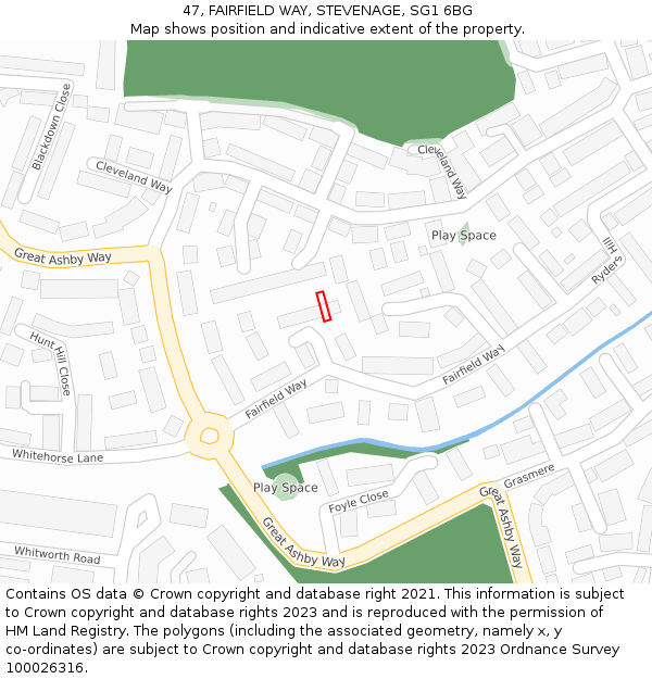 47, FAIRFIELD WAY, STEVENAGE, SG1 6BG: Location map and indicative extent of plot