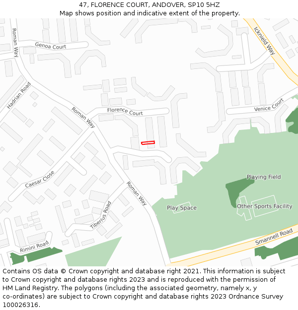 47, FLORENCE COURT, ANDOVER, SP10 5HZ: Location map and indicative extent of plot