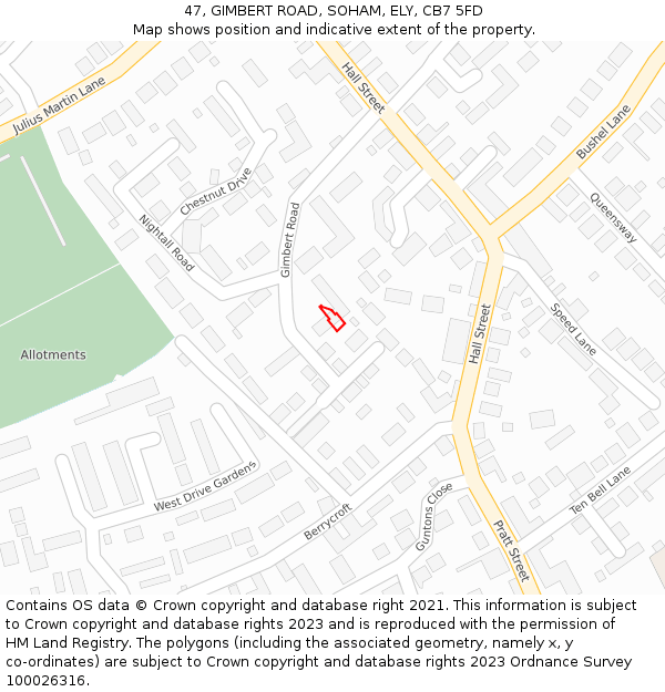 47, GIMBERT ROAD, SOHAM, ELY, CB7 5FD: Location map and indicative extent of plot