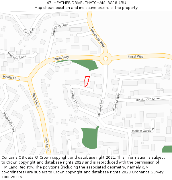 47, HEATHER DRIVE, THATCHAM, RG18 4BU: Location map and indicative extent of plot