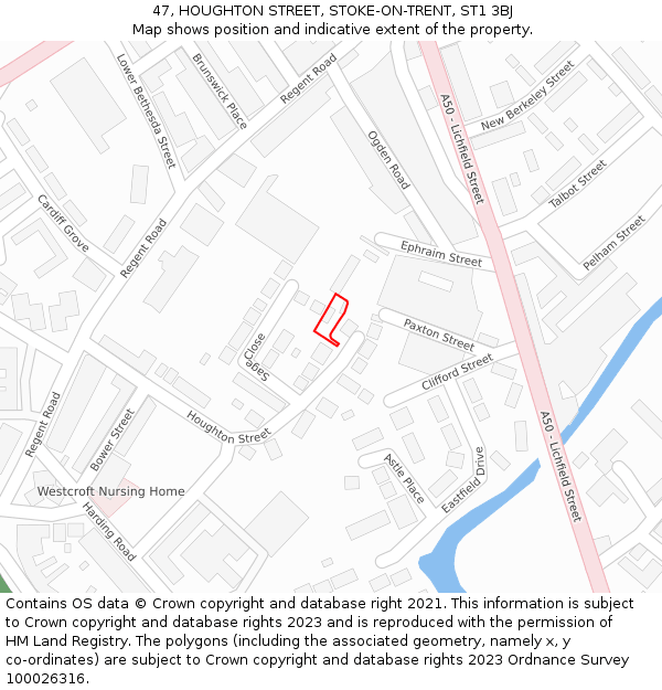 47, HOUGHTON STREET, STOKE-ON-TRENT, ST1 3BJ: Location map and indicative extent of plot