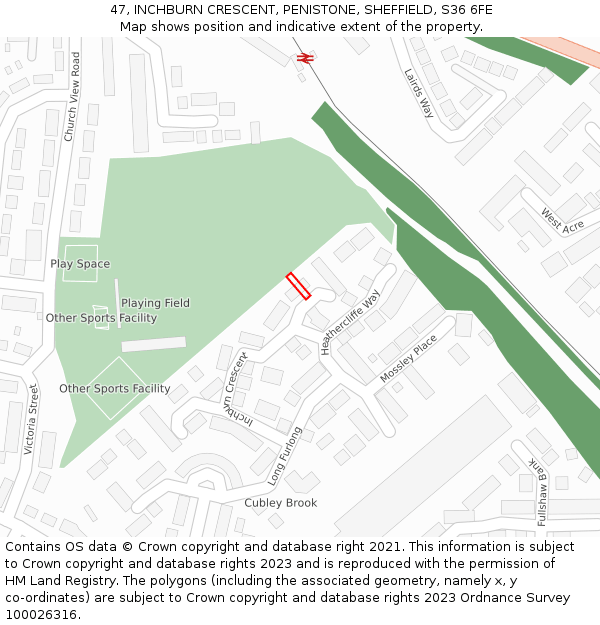 47, INCHBURN CRESCENT, PENISTONE, SHEFFIELD, S36 6FE: Location map and indicative extent of plot