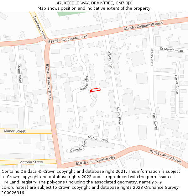 47, KEEBLE WAY, BRAINTREE, CM7 3JX: Location map and indicative extent of plot