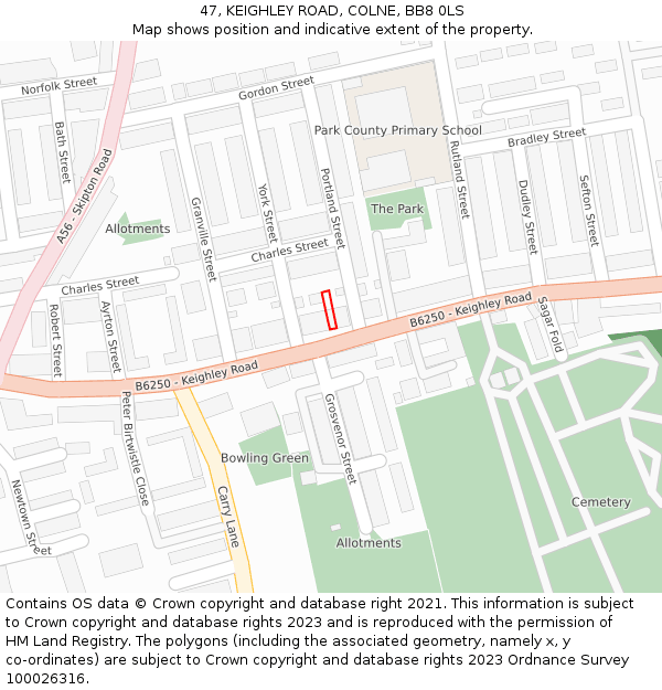 47, KEIGHLEY ROAD, COLNE, BB8 0LS: Location map and indicative extent of plot