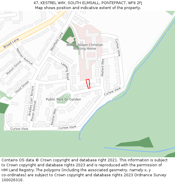 47, KESTREL WAY, SOUTH ELMSALL, PONTEFRACT, WF9 2FJ: Location map and indicative extent of plot