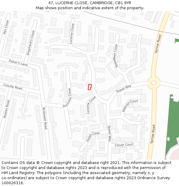 47, LUCERNE CLOSE, CAMBRIDGE, CB1 9YR: Location map and indicative extent of plot
