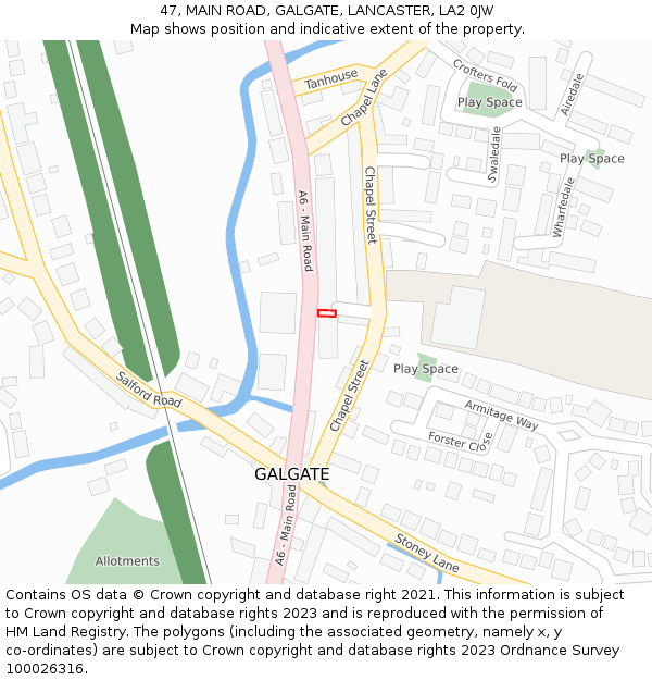 47, MAIN ROAD, GALGATE, LANCASTER, LA2 0JW: Location map and indicative extent of plot