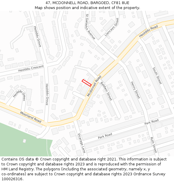 47, MCDONNELL ROAD, BARGOED, CF81 8UE: Location map and indicative extent of plot