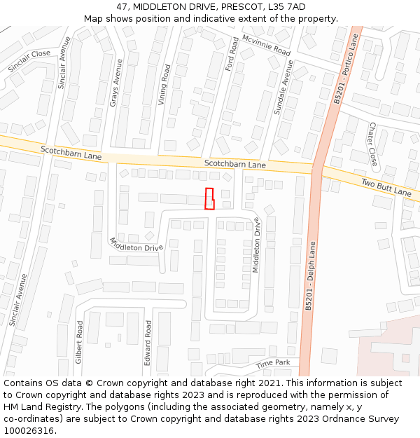 47, MIDDLETON DRIVE, PRESCOT, L35 7AD: Location map and indicative extent of plot