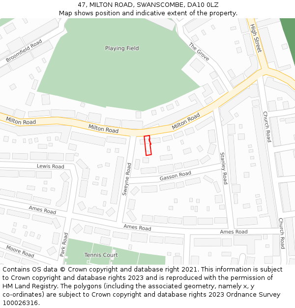 47, MILTON ROAD, SWANSCOMBE, DA10 0LZ: Location map and indicative extent of plot