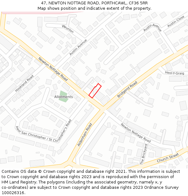 47, NEWTON NOTTAGE ROAD, PORTHCAWL, CF36 5RR: Location map and indicative extent of plot