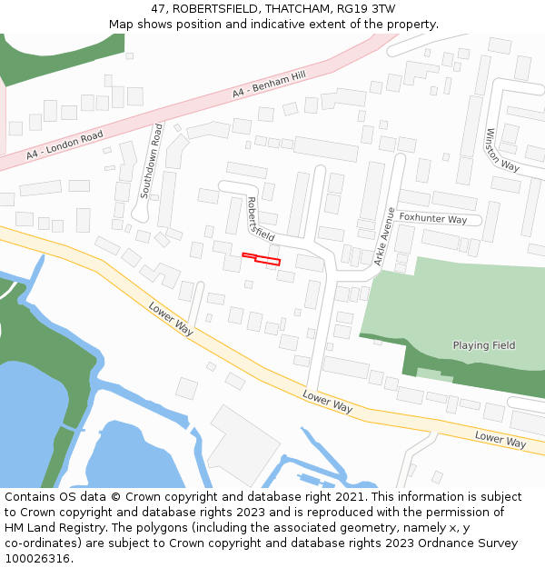 47, ROBERTSFIELD, THATCHAM, RG19 3TW: Location map and indicative extent of plot