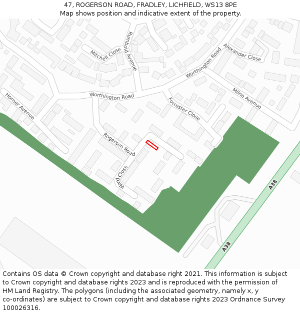 47, ROGERSON ROAD, FRADLEY, LICHFIELD, WS13 8PE: Location map and indicative extent of plot