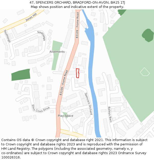 47, SPENCERS ORCHARD, BRADFORD-ON-AVON, BA15 1TJ: Location map and indicative extent of plot