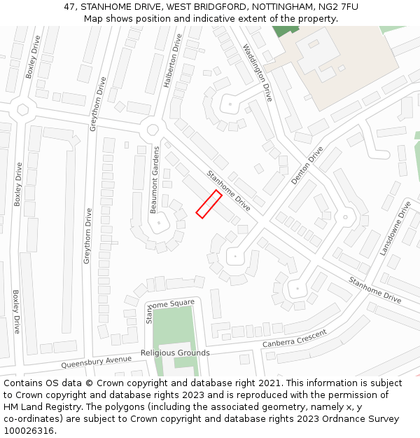 47, STANHOME DRIVE, WEST BRIDGFORD, NOTTINGHAM, NG2 7FU: Location map and indicative extent of plot