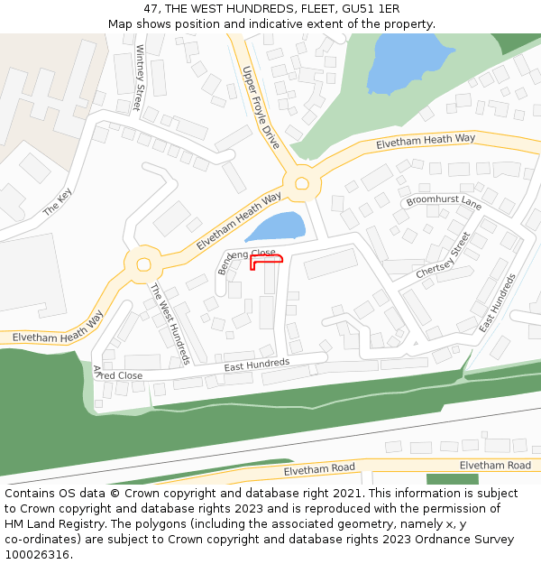 47, THE WEST HUNDREDS, FLEET, GU51 1ER: Location map and indicative extent of plot
