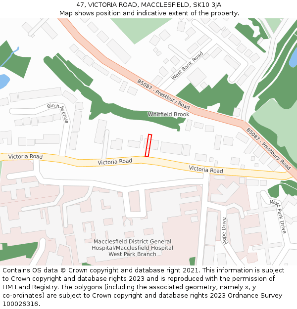 47, VICTORIA ROAD, MACCLESFIELD, SK10 3JA: Location map and indicative extent of plot