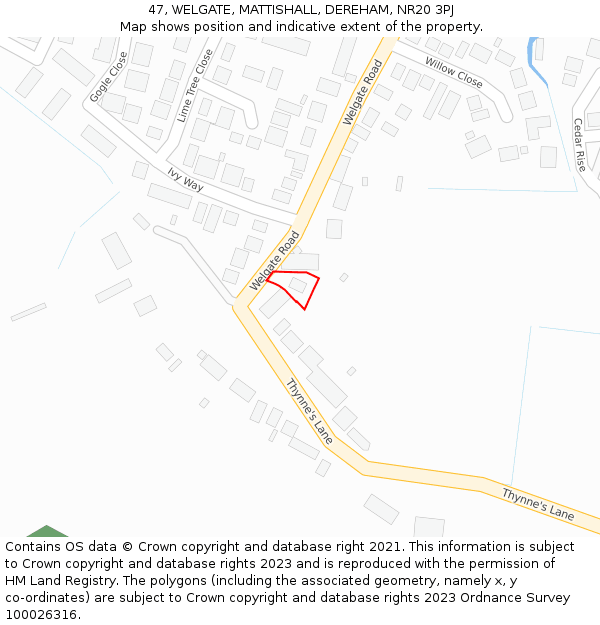 47, WELGATE, MATTISHALL, DEREHAM, NR20 3PJ: Location map and indicative extent of plot