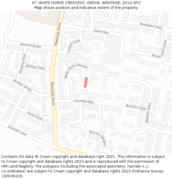 47, WHITE HORSE CRESCENT, GROVE, WANTAGE, OX12 0PZ: Location map and indicative extent of plot